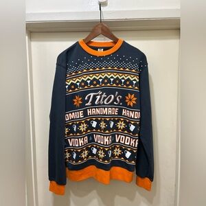 Tito's Vodka Ugly Chrismas Sweater Embroidered Fleece Fits Like M Holiday Party